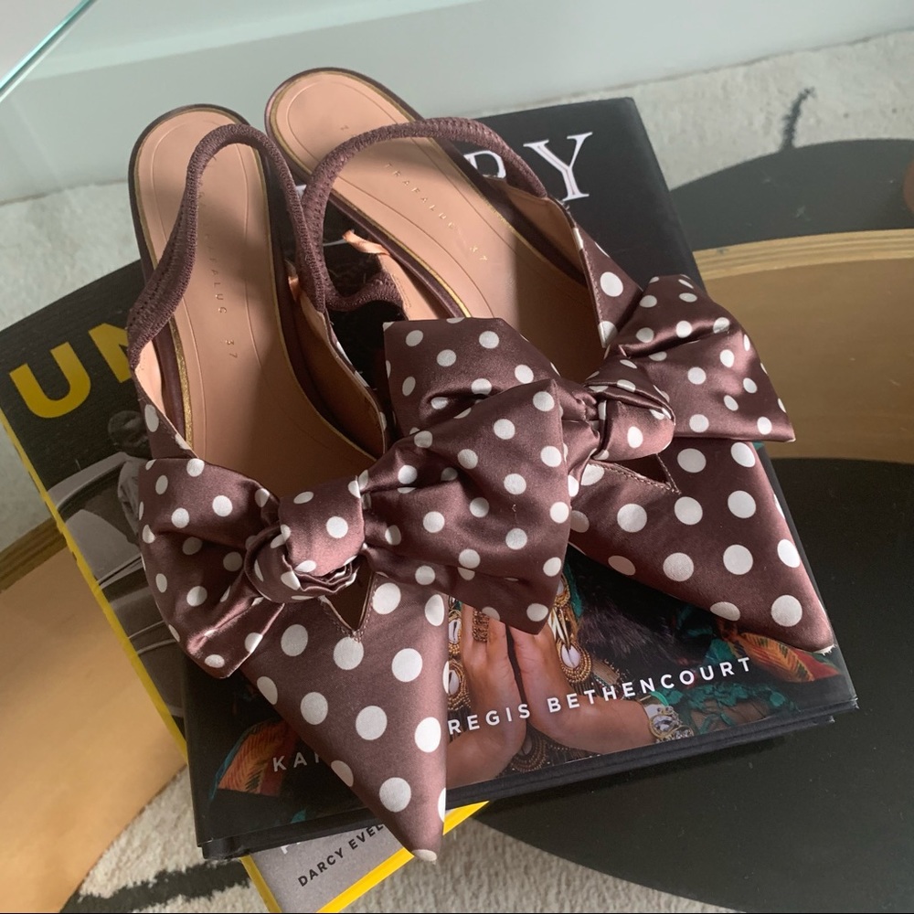 Sz 37 Zara Polka Dot Slingback Kitten Heels